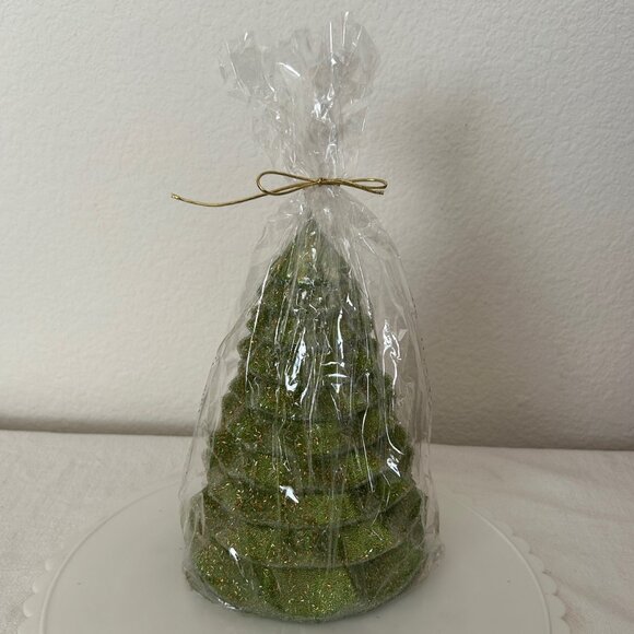 Large Lime Green Sparkly Christmas Tree Candle NEW UNUSED - Picture 2 of 11